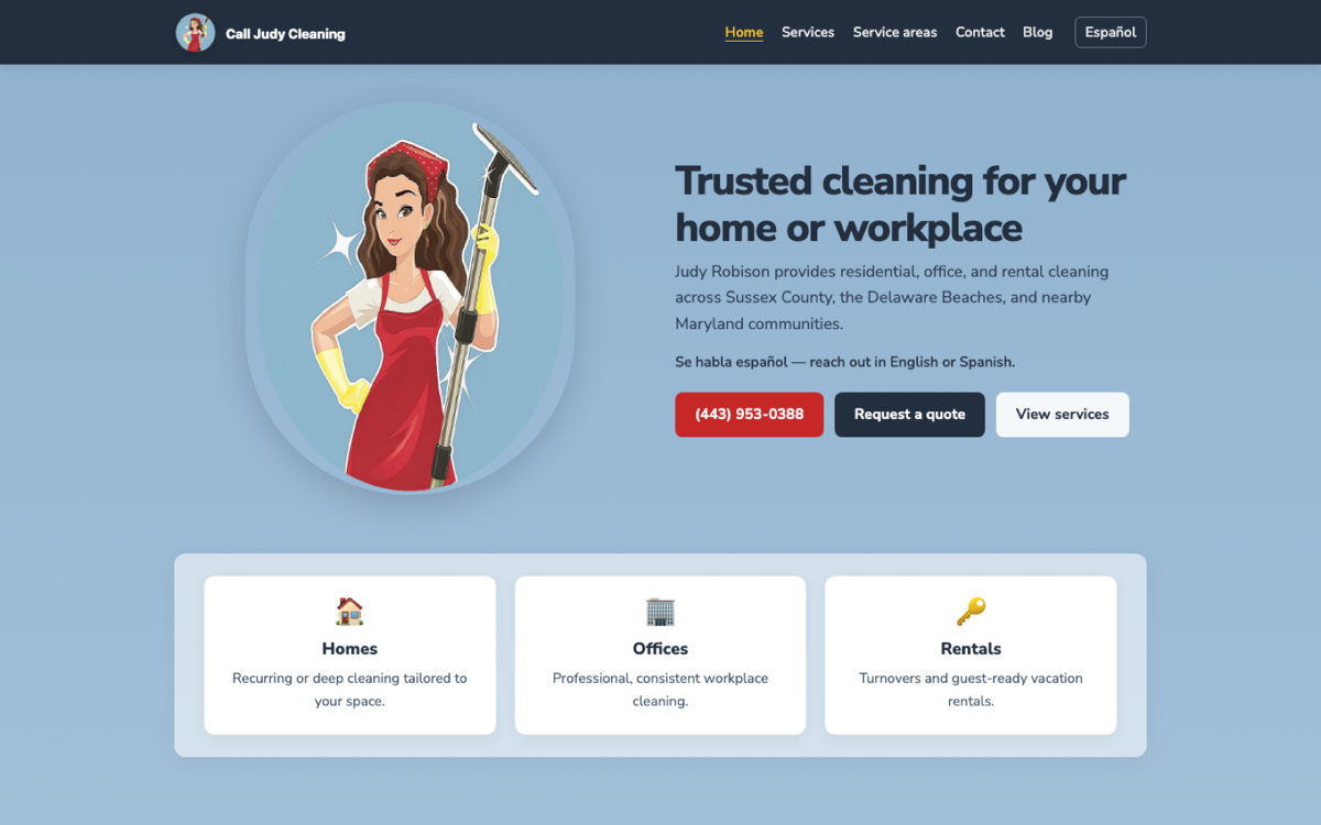 Homepage of Call Judy Cleaning