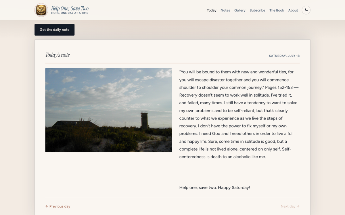 Homepage of Help One; Save Two